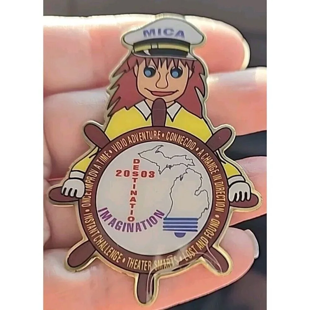 MI DI Pin Destination Imagination Pinback 2003 Captain Michigan OM201